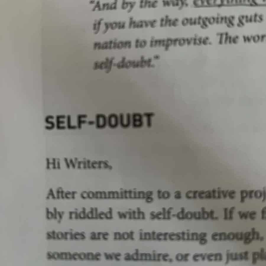Image from The 90-Day Novel by Alan Watt, on the topic of self doubt